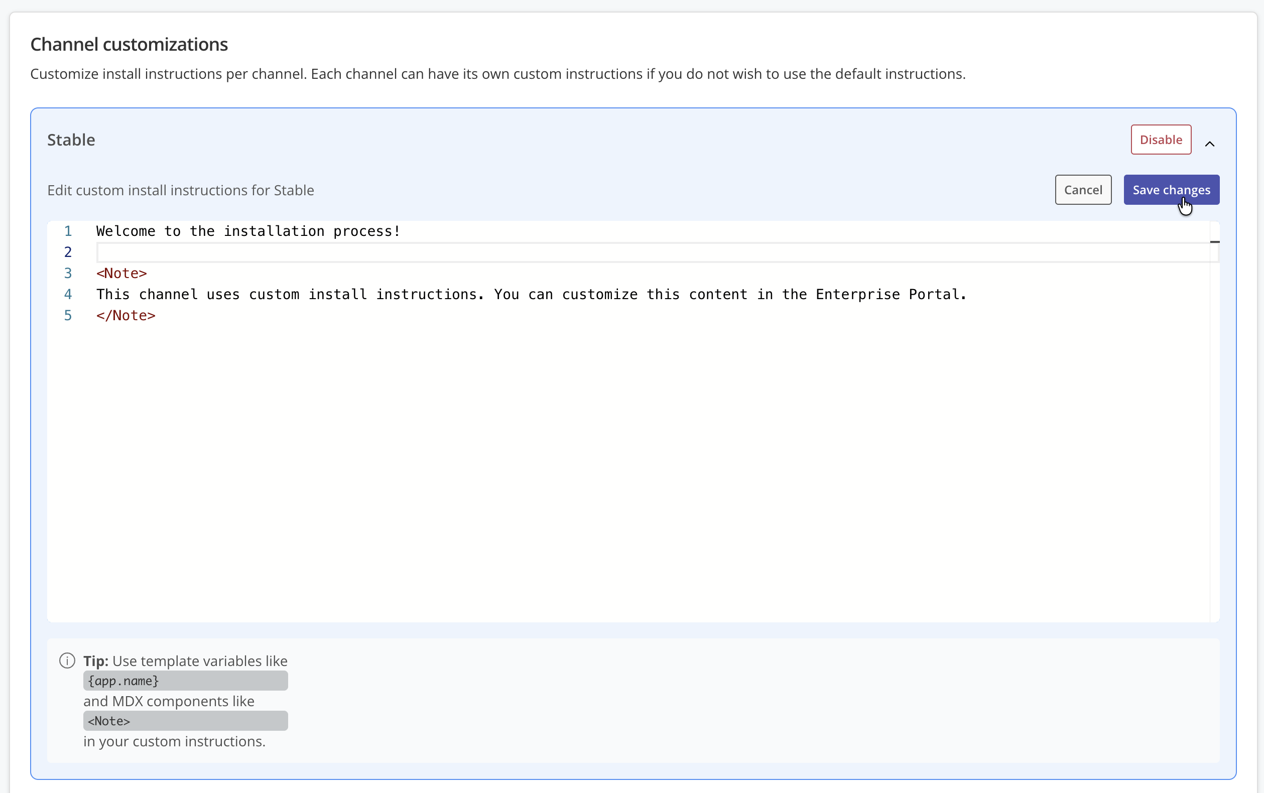 MDX template editor